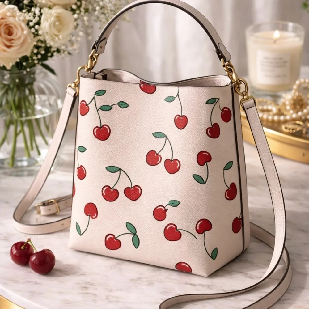 Coach Cream Cherry Print Shoulder Bag - Picture 2 of 16